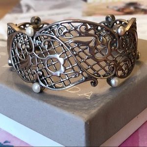 Rare Silpada Incentive Filigree Sterling Silver Freshwater Pearl Cuff Bracelet